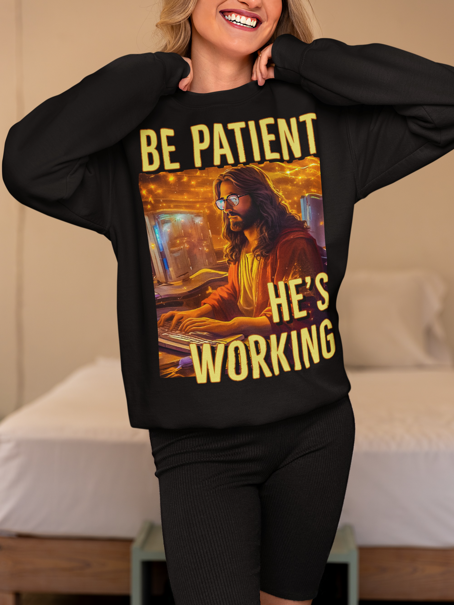 Be Patient He's/God's Working Sweatshirt Unisex Faith Based Christian Sweatshirt Jesus Themed Crewneck Sweatshirt