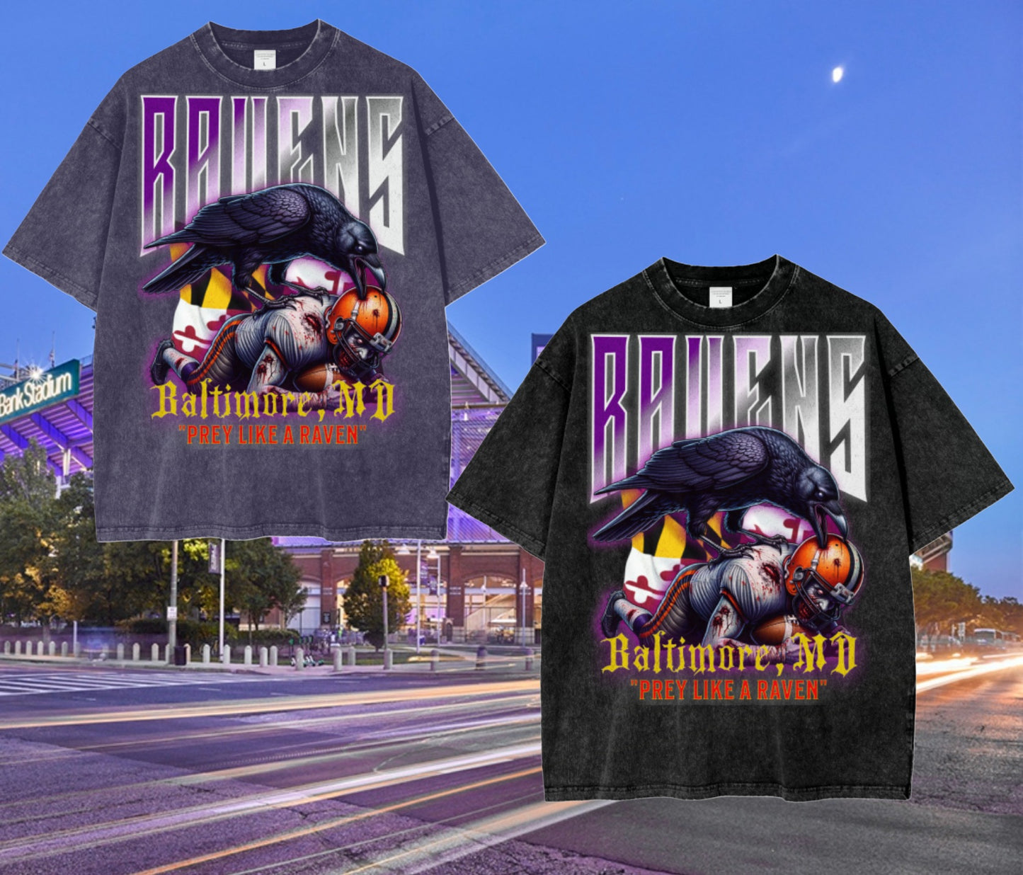 Ravens Acid Wash Oversize Unisex Tshirt