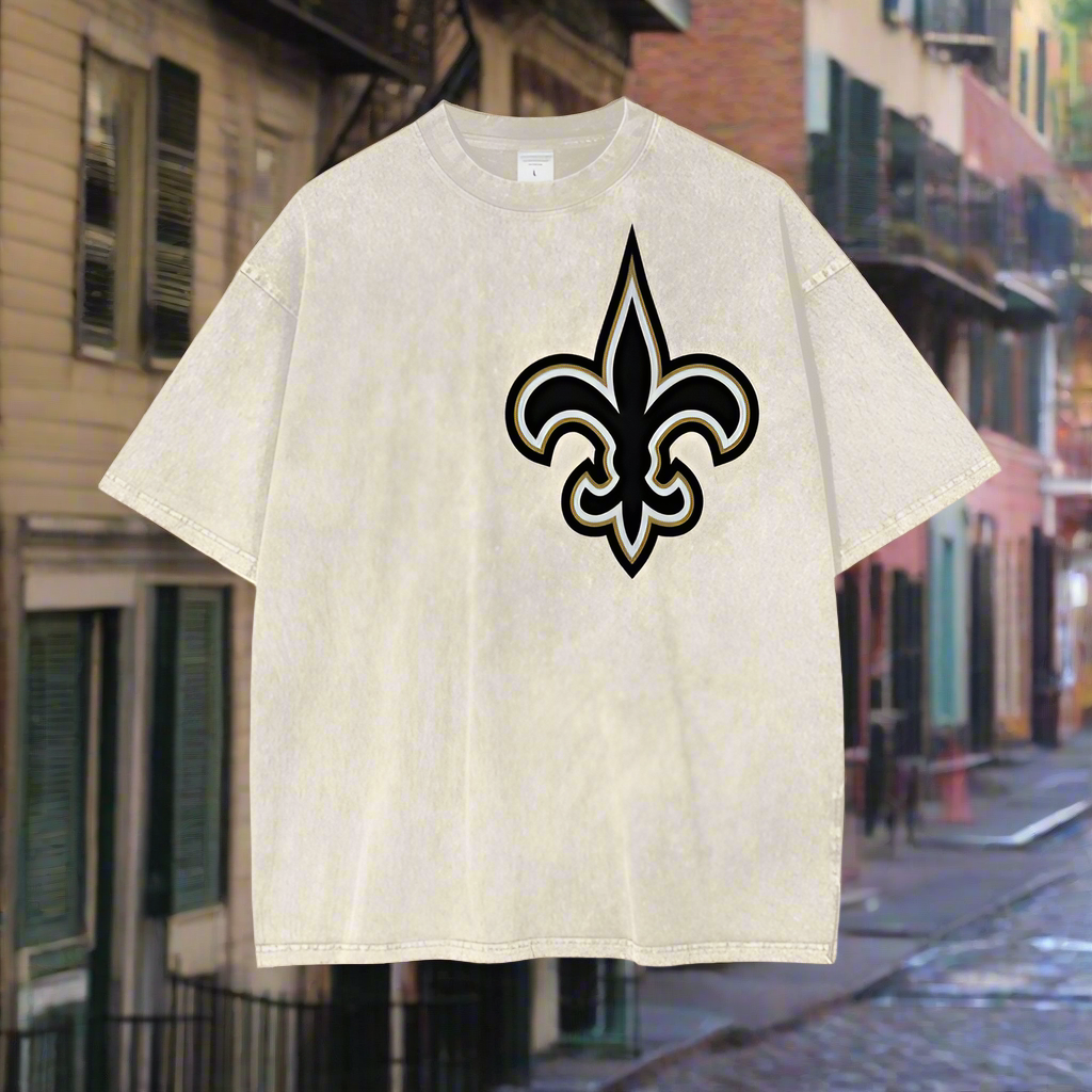 Saints New Orleans Streetwear Unisex Oversized T-Shirt Nola Themed Custom Design Saints Fan T-Shirt