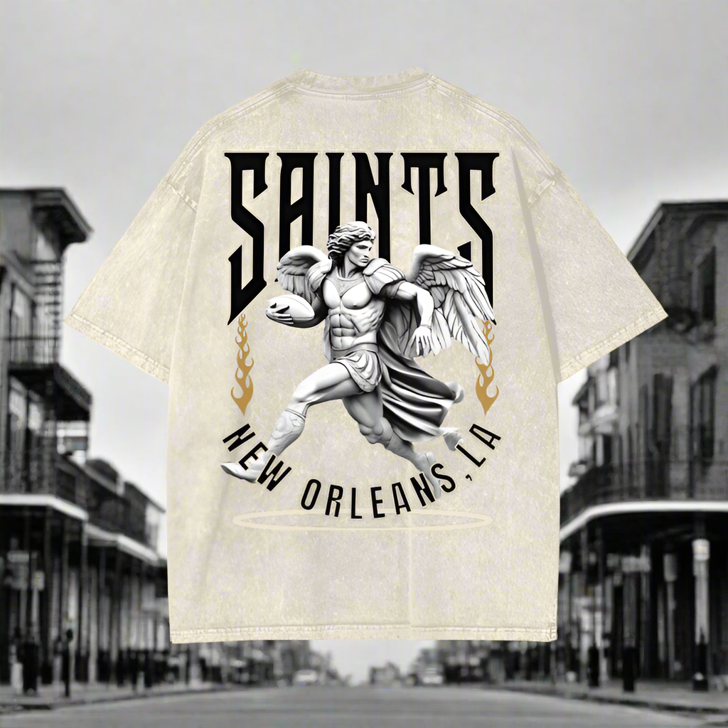 Saints New Orleans Streetwear Unisex Oversized T-Shirt Nola Themed Custom Design Saints Fan T-Shirt
