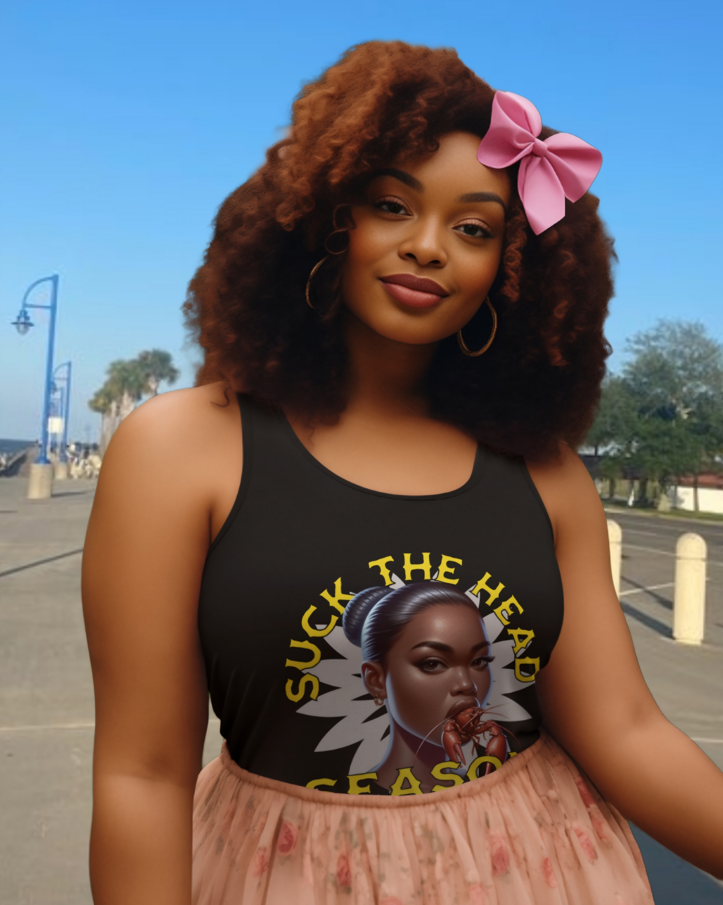"Suck the Head" Women's Jersey Tank Top - Fun & Bold Graphic Tee for Seafood Celebrations