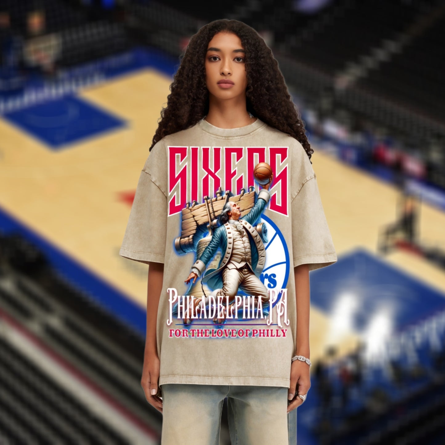 Sixers Oversize Snow Washed Unisex T-Shirt