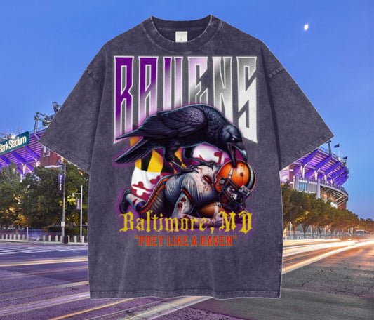 Ravens Acid Wash Oversize Unisex Tshirt