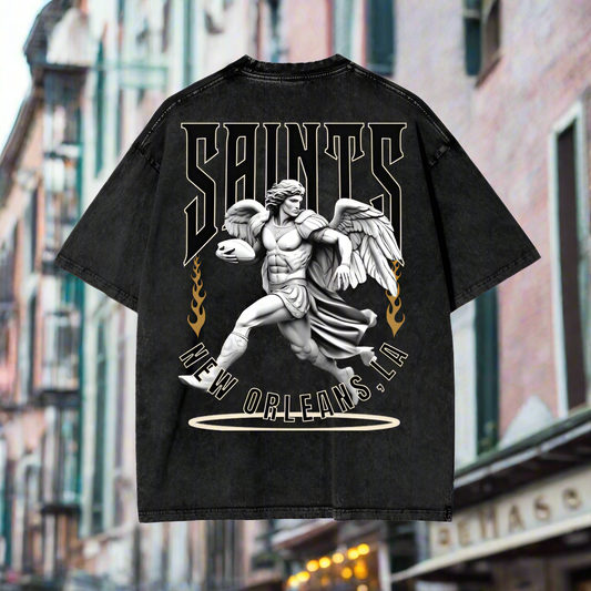 Saints New Orleans Streetwear Unisex Oversized T-Shirt Nola Themed Custom Design Saints Fan T-Shirt