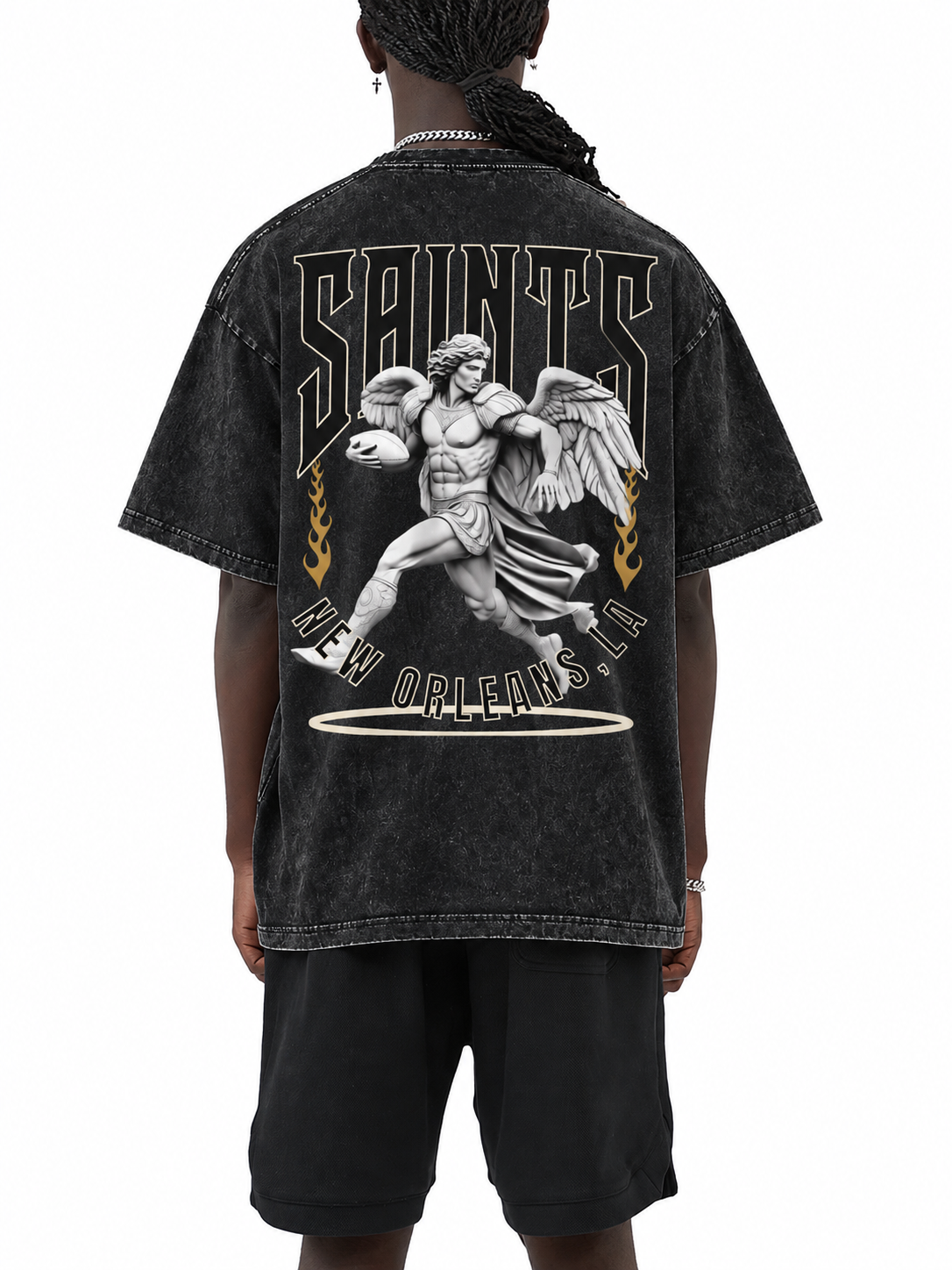Saints New Orleans Streetwear Unisex Oversized T-Shirt Nola Themed Custom Design Saints Fan T-Shirt